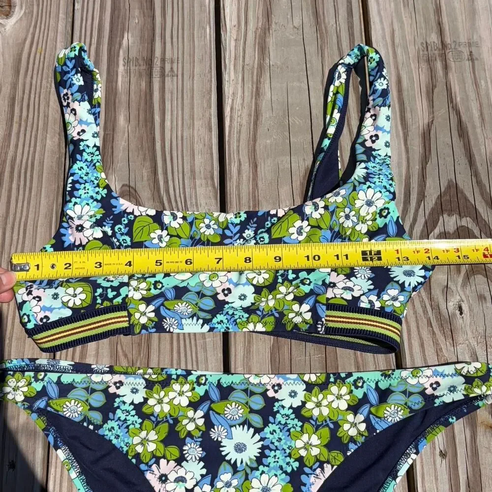 Aerie Blue All Over Floral Print Bikini Set, size M/L